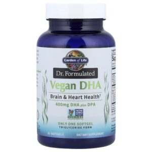 Garden of Life - Suplemento de Ômega-3 Vegano DHA e DPA Dr. Formulated Vegan DHA Plus DPA 30 Softgels