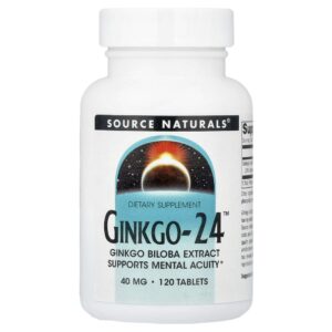 Ginkgo-24 Extrato de Ginkgo Biloba 40 mg 120 Comprimidos - Source Naturals