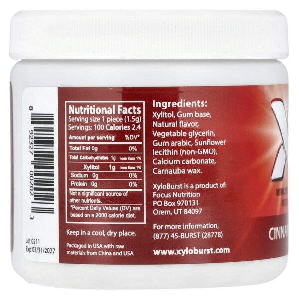 Goma de Xilitol Canela 100 Unidades 150 g - Xyloburst