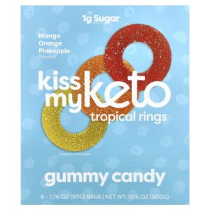 Gomas Anéis Tropicais Manga e Abacaxi 6 Sacos 50 g Cada - Kiss My Keto