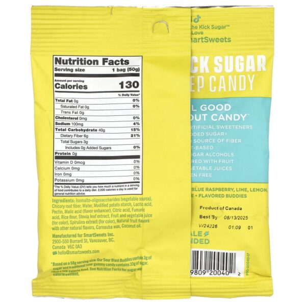 Gomas Azedas Frutas Sortidas Fruto Silvestre Framboesa Azul Limão Laranja 50 g - SmartSweets