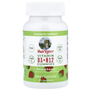 Gomas de Vitaminas Vitamina D3 e Vitamina B12 Morango 60 Gomas - MaryRuth's