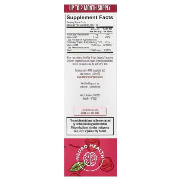 Gotas Líquidas de Complexo B Vegano Cereja 30 ml - MaryRuth's