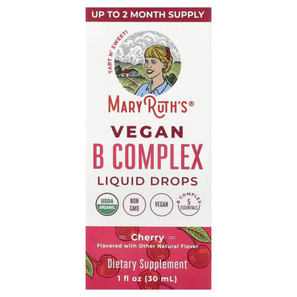 Gotas Líquidas de Complexo B Vegano Cereja 30 ml - MaryRuth's