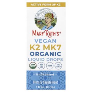 Gotas Líquidas de K2 MK7 Orgânicos Veganos Sem Sabor 30 ml - MaryRuth's