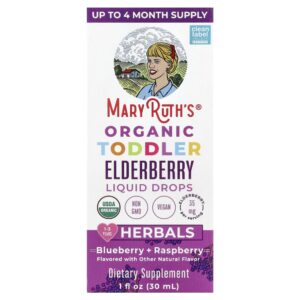 Gotas Líquidas de Sabugueiro Orgânico para Crianças Pequenas 1 a 3 Anos Mirtilo + Framboesa 30 ml - MaryRuth's