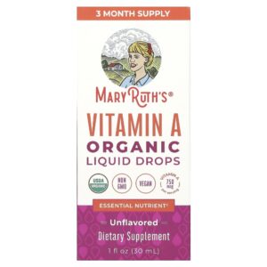 Gotas Líquidas de Vitamina A Orgânica Sem Sabor 750 mcg 30 ml - MaryRuth's