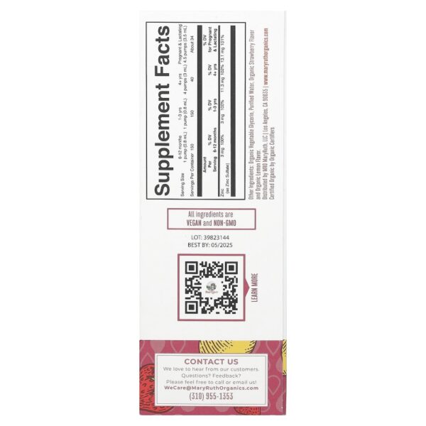 Gotas Líquidas de Zinco Iônico Orgânico Morango e Limão 3 mg 120 ml - MaryRuth's