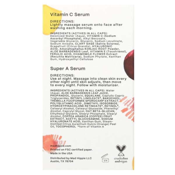 Kit Séruns Faciais Dia e Noite Vitamina C e Super A 2 Frascos de 15 ml - Mad Hippie