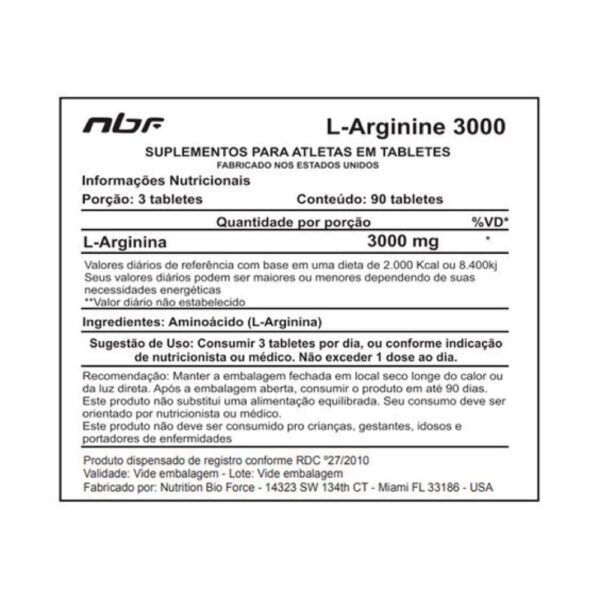L-Arginine 3000 (L-Arginina) 90 Tabletes - NBF Nutrition