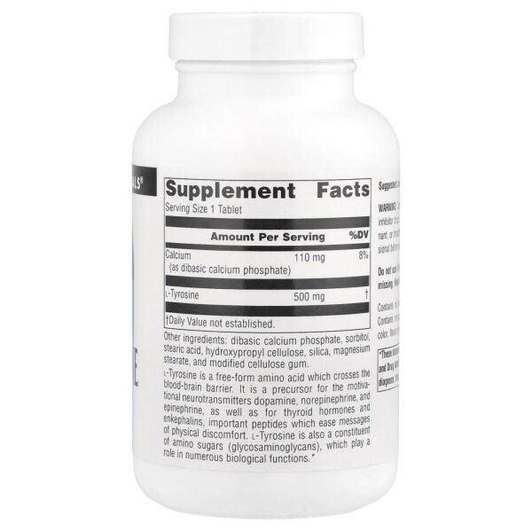 L-Tirosina 500 mg 100 Comprimidos - Source Naturals
