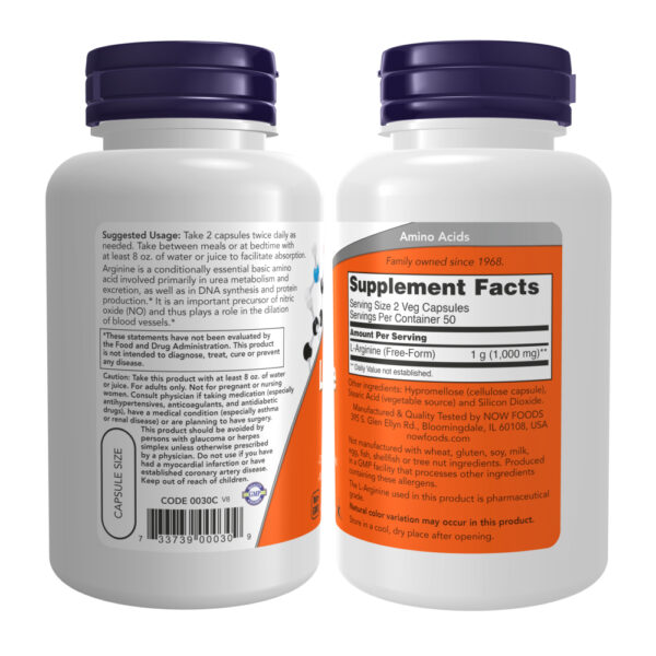 L-Arginina 500mg 100 Veg Cápsulas - Now Foods