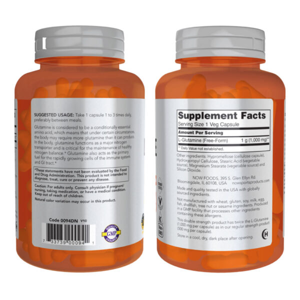 L-Glutamina 1000mg 240 Veg Cápsulas - Now Foods