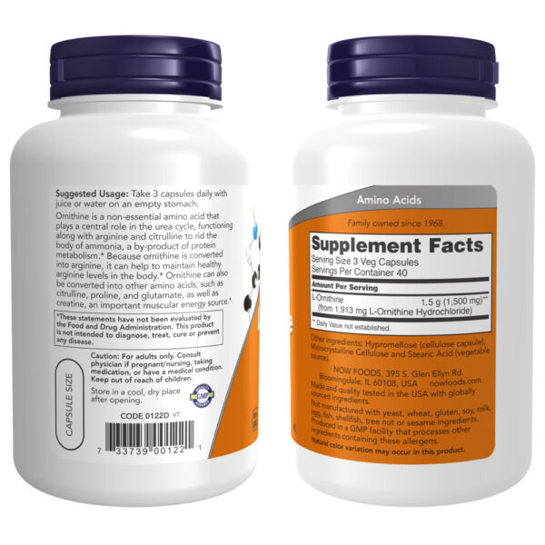 L-Ornithine (Ornitina) 500mg 120 Veg Cápsulas - Now Foods