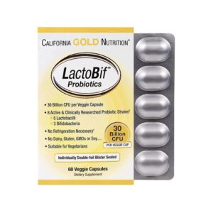 Probióticos LactoBif 30 Bilhões de UFCs 60 Cápsulas Vegetais - California Gold Nutrition