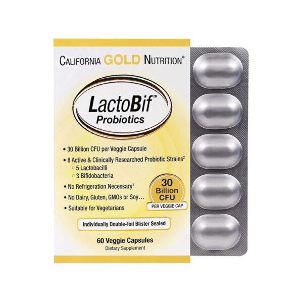 Probióticos LactoBif 30 Bilhões de UFCs 60 Cápsulas Vegetais - California Gold Nutrition