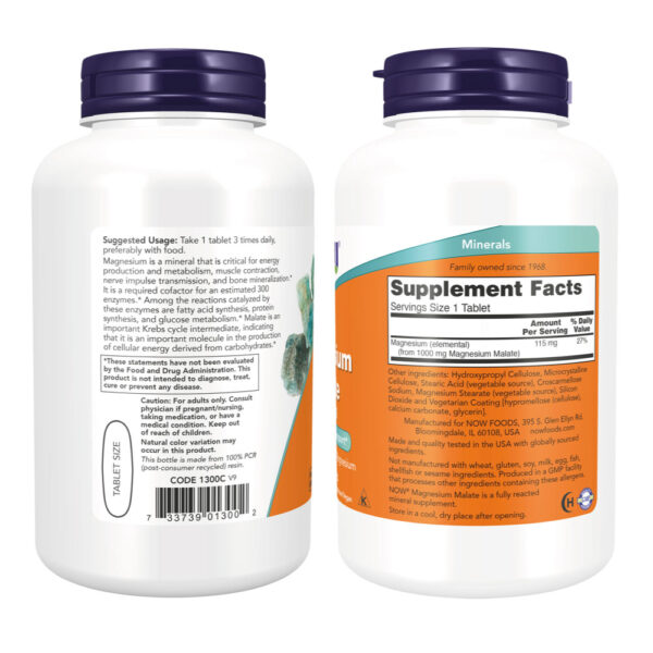 Magnésio Malato 1000mg 180 Tabletes - Now Foods