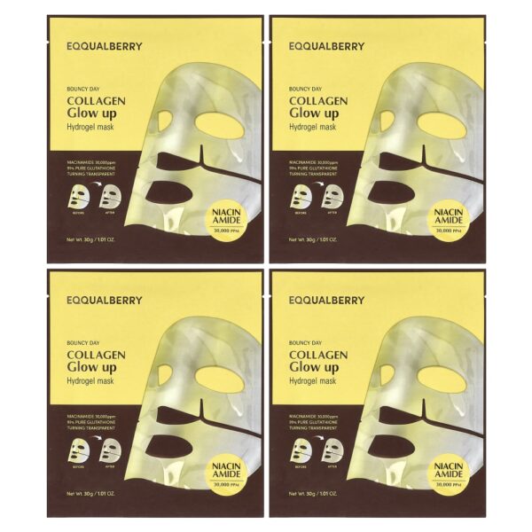 Máscara Facial de Hidrogel Colágeno Iluminador 4 Unidades - EQQUALBERRY