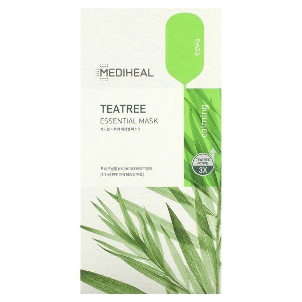 MEDIHEAL - Máscara Facial Calmante Tea Tree Essential Sheet Mask 4 Unidades de 24 ml