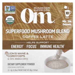 Mistura de Cogumelos com Superalimentos Latte de Café 10 Sachês 8 g Cada - Om Mushrooms