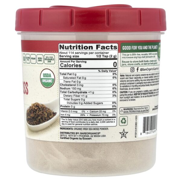 Musgo Marinho Orgânico da Irlanda em Pó Sea Moss 227 g - BareOrganics