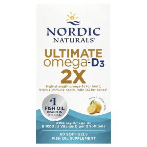 Nordic Naturals - Suplemento de Ômega-3 com Vitamina D3 Ultimate Omega 2X Limão 60 Softgels