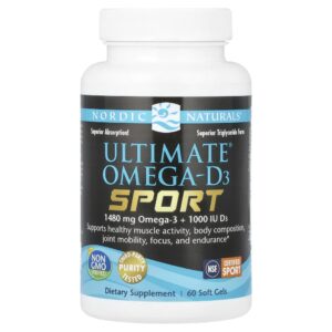 Nordic Naturals - Suplemento de Ômega-3 com Vitamina D3 Ultimate Omega D3 Sport 60 Softgels