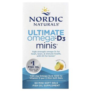 Nordic Naturals - Suplemento de Ômega-3 com Vitamina D3 Ultimate Omega Minis Limão 60 Softgels