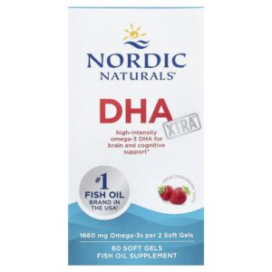 Nordic Naturals - Suplemento de Ômega-3 Concentrado DHA Xtra Sabor Morango 60 Softgels
