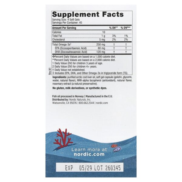 Nordic Naturals - Suplemento de Ômega-3 Infantil Children's DHA Morango 250 mg 180 Softgels