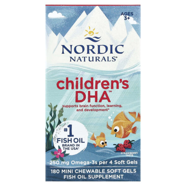 Nordic Naturals - Suplemento de Ômega-3 Infantil Children's DHA Morango 250 mg 180 Softgels