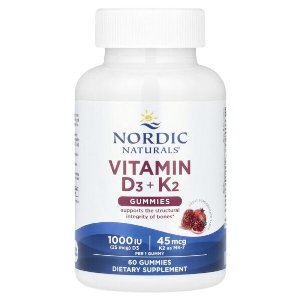 Nordic Naturals - Suplemento de Vitamina D3 e K2 em Gomas Sabor Romã 60 Gomas