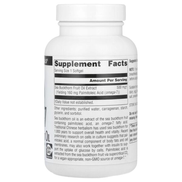 Óleo de Espinheiro Marítimo Ômega-7 500 mg 120 Softgels Veganas - Source Naturals