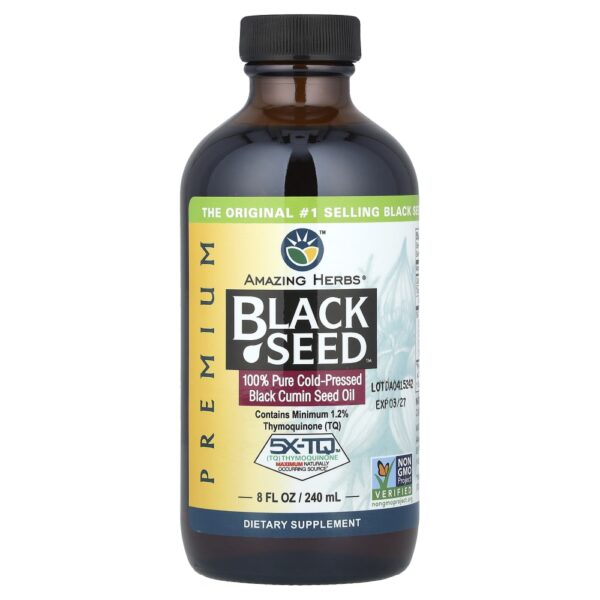 Óleo de Semente de Cominho Preto Premium Black Seed Oil 100% Puro Prensado a Frio 240 ml - Amazing Herbs