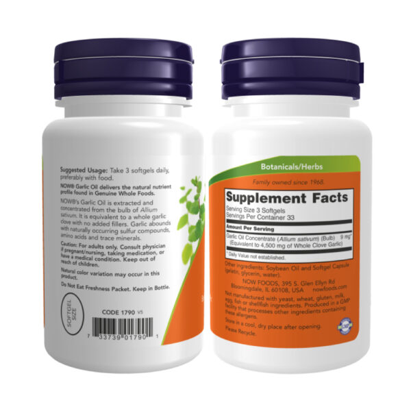 Garlic Oil 1500mg (Óleo de alho) 250 Cápsulas Gelatinosas - Now Foods