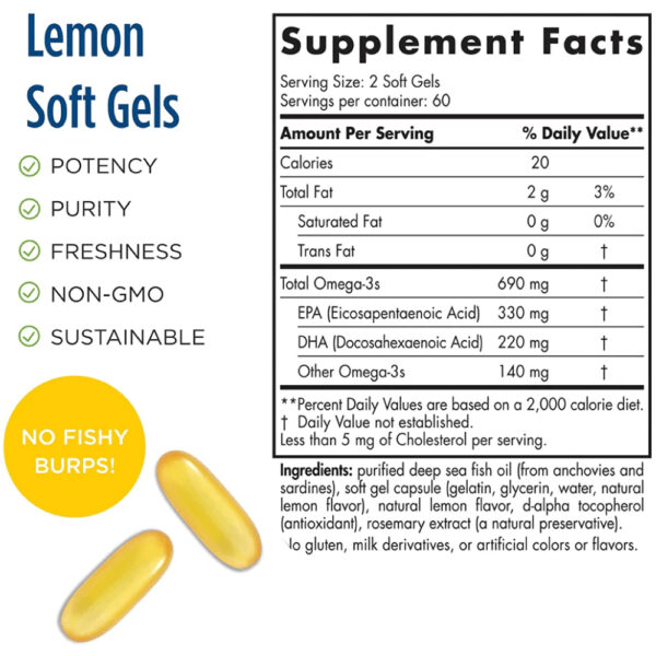 Omega 3 690mg Sabor Limão 60 Cápsulas - Nordic Naturals