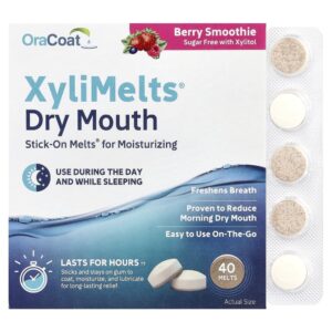 OraCoat - Discos Adesivos Orais para Boca Seca XyliMelts Frutas Vermelhas 40 Unidades