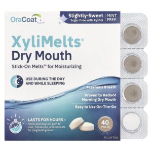 OraCoat - Discos Adesivos Orais para Boca Seca XyliMelts Ligeiramente Doce 40 Unidades