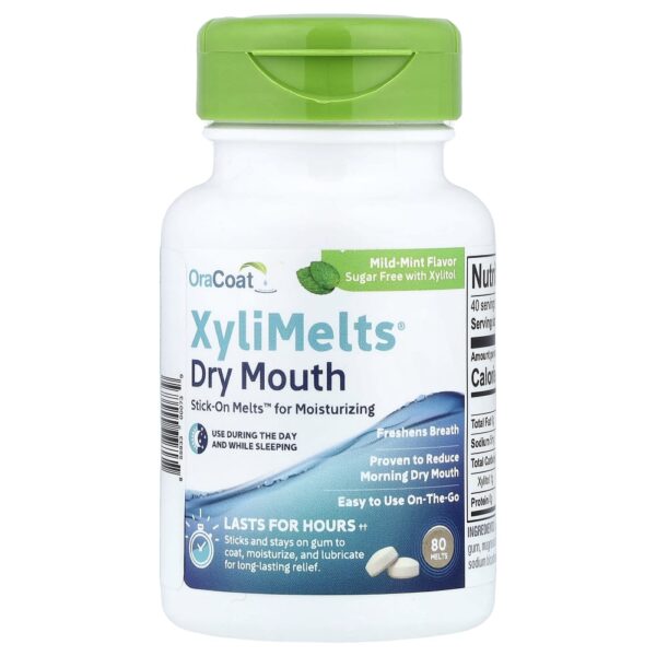 OraCoat - Discos Adesivos Orais para Boca Seca XyliMelts Menta Suave 80 Unidades