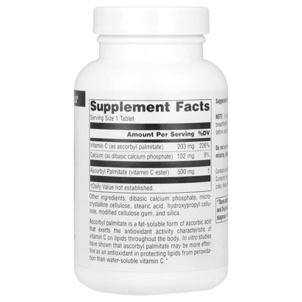 Palmitato de Ascorbila Vitamina C 500 mg 90 Comprimidos - Source Naturals