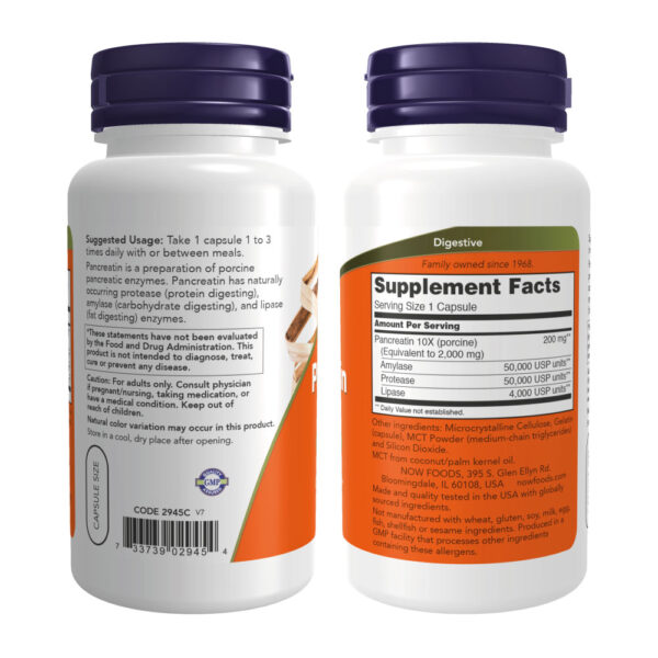 Pancreatin 2000 100 Cápsulas - Now Foods