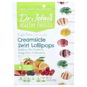 Pirulitos Swirlsicle de Creme + Fibra e Vitamina C Amora Framboesa Azul Laranja Pêssego e Morango Sem Açúcar 109 g - Dr. John's Healthy Sweets