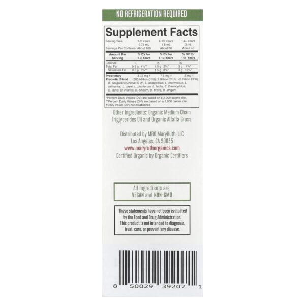 Probiótico Líquido Orgânico Sem Sabor 120 ml - MaryRuth's