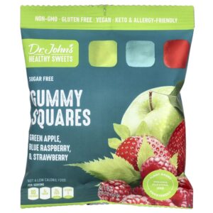 Quadradinhos de Goma Sem Açúcar Maçã Verde Framboesa Azul e Morango 50 g - Dr. John's Healthy Sweets