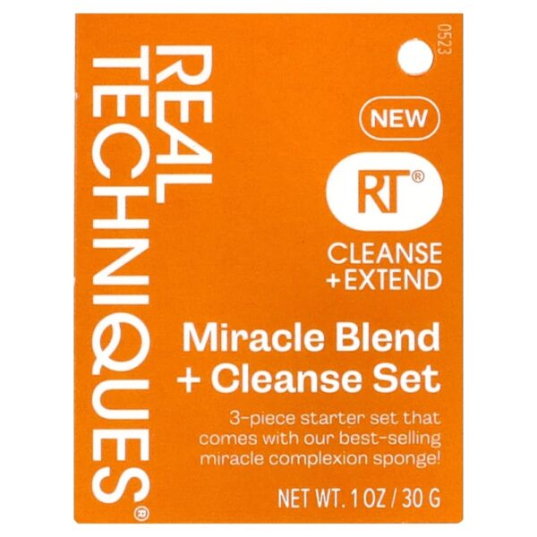 Real Techniques - Kit de Esponja e Sabonete Higienizador Miracle Blend and Cleanse 3 Peças
