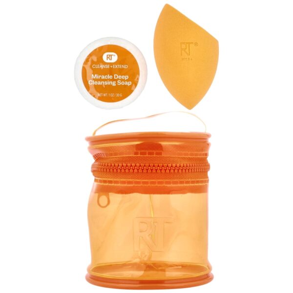 Real Techniques - Kit de Esponja e Sabonete Higienizador Miracle Blend and Cleanse 3 Peças