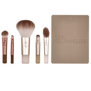 Real Techniques - Kit de Mini Pincéis On The Glow Nudes 2.0 com Estojo Espelhado 6 Peças