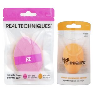 Real Techniques - Kit Esponja Miracle Complexion e Puff para Pó 2 em 1 Miracle 2 Peças