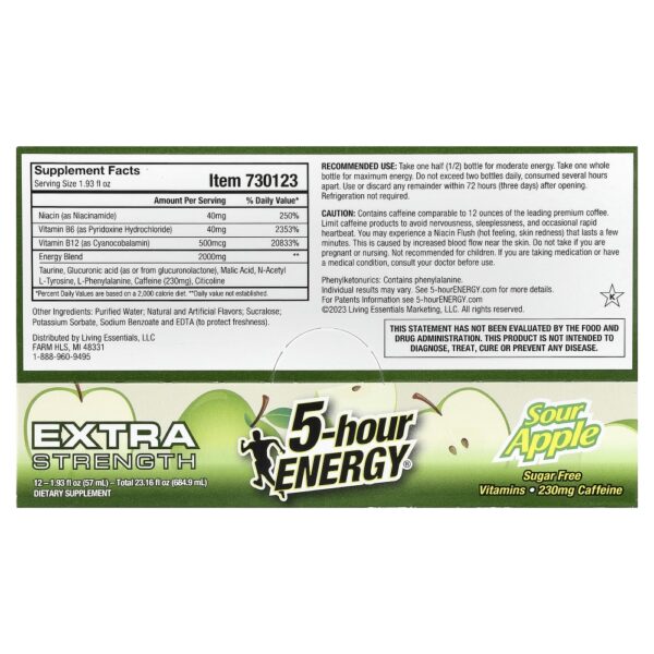 Shot Energético Líquido Sabor Maçã Verde 12 Frascos 57 ml - 5-hour Energy