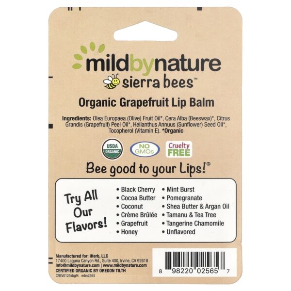 Sierra Bees(TM) Balms Labiais Orgânicos Toranja Embalagem com 4 Unidades 4,25 g Cada - Mild By Nature